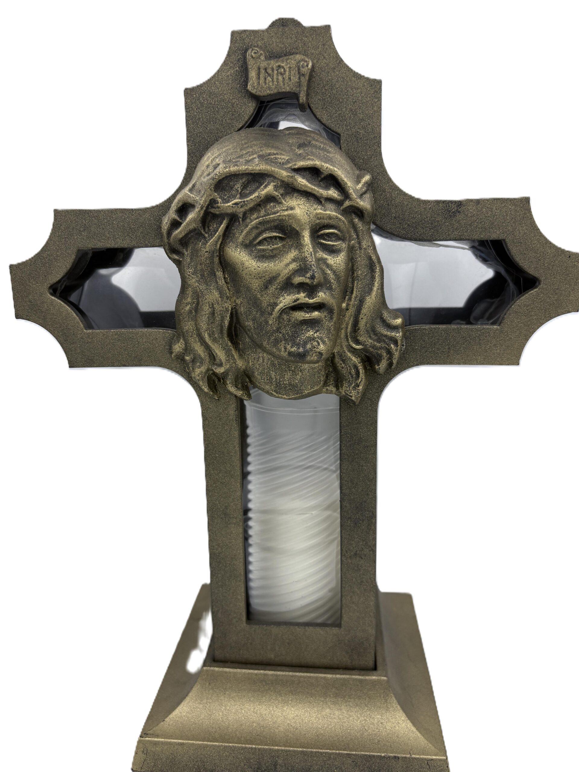 Kruisvormige graflantaarn met Christusafbeelding